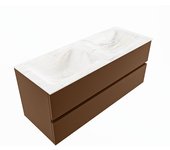 Mondiaz vica dlux 120cm mueble de baño color rust con 2 cajones. con lavabo cloud doble sin orificios color ostra