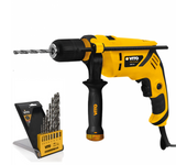 Taladro percutor 600w vito + juego de 8 brocas de acero portabrocas auto-apretante de 13mm mango soft grip
