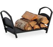 Relaxdays cesto leñero, de metal, soporte para leña plegable, 33x66x30,5 cm, estante para troncos, para interior, negro