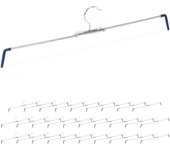Pack de 30 perchas pantalones extensibles, faldas, antideslizantes, 30-50 cm ancho, metal-pvc, plateado-azul