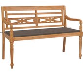 Banco de jardín muebles de terraza exterior con cojín color topo 120 cm madera maciza de teca 02_0011094