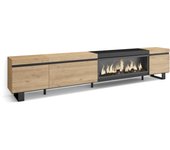 Amueblate online, mueble tv, televisión, muebles de salón, almacenaje, para tv gran formato, chimenea eléctrica, diseño industrial, roble y negro