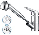 Mezclador cocina auralum max, cromado extraíble,grifo cocina con ducha,mezclador fregadero cobajo,grifo de fregadero giratorio 360°,agua fría/caliente