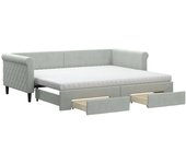 Sofá cama nido con cajones terciopelo gris claro 90x200 cm