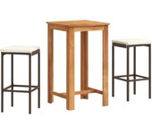 Mesa y taburetes de jardín 3 pzas madera acacia ratán pe marrón