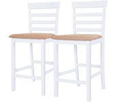 Juego de dos taburetes de bar de diseño, silla, asiento de madera blanco y beige 1202141