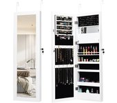 Costway armario para joyas con espejo de 12 led, espejo joyero de 120 cm con cerradura, organizador de armario joyero montado en pared o puerta con es