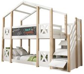 Cama litera para niños, 90 x 200 cm, cama mezzanine en forma de casa con escalera