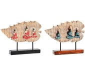 Figura decorativa dkd home decor 38 x 6 x 29,5 cm rojo buda verde oriental (2 unidades)