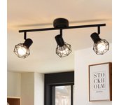 Zmh foco de techo led de 3 focos - lámpara de techo retro negra 350°