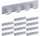 Percheros autoadhesivos 4 ganchos, set de 12, acero inoxidable, baño y cocina, 16 cm, colgador llaves, plateado