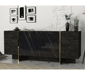 Aparador okul, bufé de salón, aparador de salón, despensa de cocina, 180x47h76 cm, negro y oro
