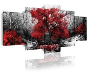 Dekoarte - cuadros modernos impresión de imagen artística | lienzo decorativo | naturalez blanco y negro con árboles rojos | 5 piezas 200x100cm xxl