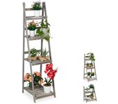 Relaxdays soporte para plantas, 4 niveles, estantería para macetas, madera, plegable, jardinera, 160x41x50 cm, gris
