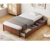 Cama de madera 90x200 cm - 2 cajones con ruedas - con somier de láminas - marrón