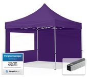 3x3 m carpa plegable, economy aluminio 32mm, 2 laterales con ventanas panorámicas, lila