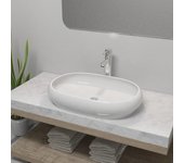 Lavabo de baño con grifo monomando cerámica ovalado blanco