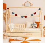 Cama cabaña 90x190 con barandilla somier y cajón daisy madera