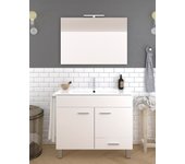 Mueble de baño samos 2 puertas y un cajón incluye lavabo y espejo - blanco 90 x 45 cm seno centrado