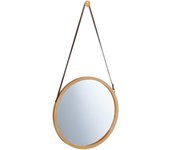 Relaxdays espejo pared colgante, redondo, con correa, marco bambú, moderno, para pasillo, salón o baño, ∅ 38 cm, natural