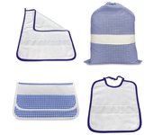 Conjunto kindergarten 4 piezas bolsa y toalla y bolsa de cuadros teñida en hilo con lona aida para bordar el nombre azul