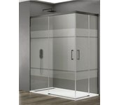 Mampara de ducha angular allstone basic 2+2 con cierre en vértice, sin perfil inferior 130x70 cm cristal serigrafiado perfil titanio