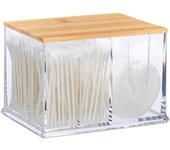 Relaxdays caja bastoncillos de algodón, acrílico, cajita con tapa, dispensador para palitos oídos, transparente/natural