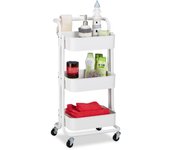 Relaxdays carrito auxiliar, 3 pisos, 2 frenos, carro multiusos cocina, baño, oficina, metal, 84x42x37 cm, blanco