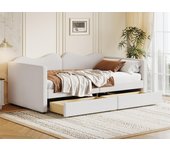 Sofá cama individual 90x200 cm con 2 cajones - en terciopelo tiddy - blanco
