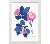 Nacnic póster pop art abstracto. flores rosas hojas azules ilustraciones artísticas modernas para la decoración de interiores. con marco blanco - a3