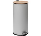 Wellhome cubo de basura redondo con pedal 30 litros y tapa de bambú h.60 cm