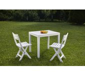 Salón de exterior ortisei, conjunto de jardín con 1 rectangular y 2 sillas plegables pic nic conjunto interior y exterior, 100% made in italy, blanco