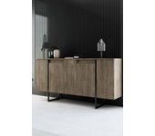 Aparador betel, bufé de salón, aparador de salón, despensa de cocina, 160x35h80 cm, nogal y negro
