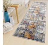 Tapiso lazur alfombra de pasillo corredor moderna azul oscuro gris naranja geométrica 70 x 1050 cm