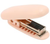 Grapadora portátil de 4 piezas, plegable, estructura de palanca que ahorra esfuerzo, minigrapadora redondeada para oficina y escuela (rosa).