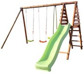 Mf - columpio de madera violette con tobogán, doble columpio y balancín - 3,50 m x 2,05 m x 2,35 m​