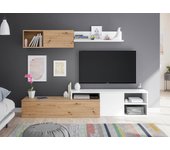 Mobelcenter - mueble salón julia nodi, módulo tv, módulo superior y estante - roble nodi y blanco artik - an: 221cm x f: 40cm x alt: 44cm - (1294)