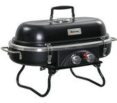 Parrilla a gas, 2,34 kw. barbacoa de jardín plegable con 2 quemadores, regulador, tapa, 2 zonas de calentamiento, dimensiones 66 x 34,5 x 37 cm.