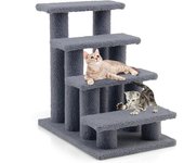 Costway rascador para gatos árbol juguete cama escalador cat scratch,cómoda plataforma y escalera integrada de 4 escalones (gris)