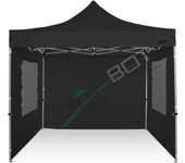 Carpa plegable 3x3 negro con telones laterales y ventanas. acero 40 mm. tejido recubierto de pvc impermeable, repelente al agua de 350gm