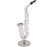 Miniatura de saxofón, saxofón tenor en miniatura con soporte y estuche, modelo de mini instrumento musical, regalo encantador en caja de trompeta, dec