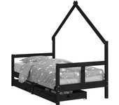 Estructura cama infantil y cajones madera pino negro 80x160 cm