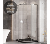 Cabina de ducha 80x80cm cromada semicircular zarya - con plato efecto piedra negro extraplano axim black y sifón free