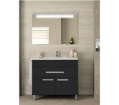 Mueble de baño bahia 2 puertas y un cajón incluye lavabo y espejo - grafito 90 x 45 cm