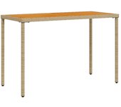 Mesa de jardín，mesa para exteriores，mesa de patio superficie de madera ratán pe beige 115x54x74 cm cfw86561