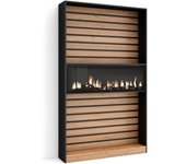 Librería estantería, 110x25x186cm, salón - comedor - oficina, chimenea eléctrica, roble y negro