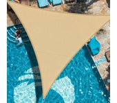 Vela de sombra triangular de 3,6 x 3,6 x 3,6 m, impermeable, de pes, color arena, con 95 % de protección uv para patio y jardín al aire libre.