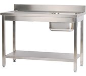 Romux® fregadero de acero inoxidable de 1 seno con escurridor izquierda 1600x700x850 mm desmontable | pica industrial con patas | pila lavadero