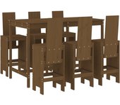 Mesa y taburetes altos de jardín 7 pzas madera pino marrón miel