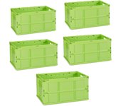 Relaxdays 5 cajas transporte profesionales, cestas plegables resistentes, plástico duradero, 60 litros, verde